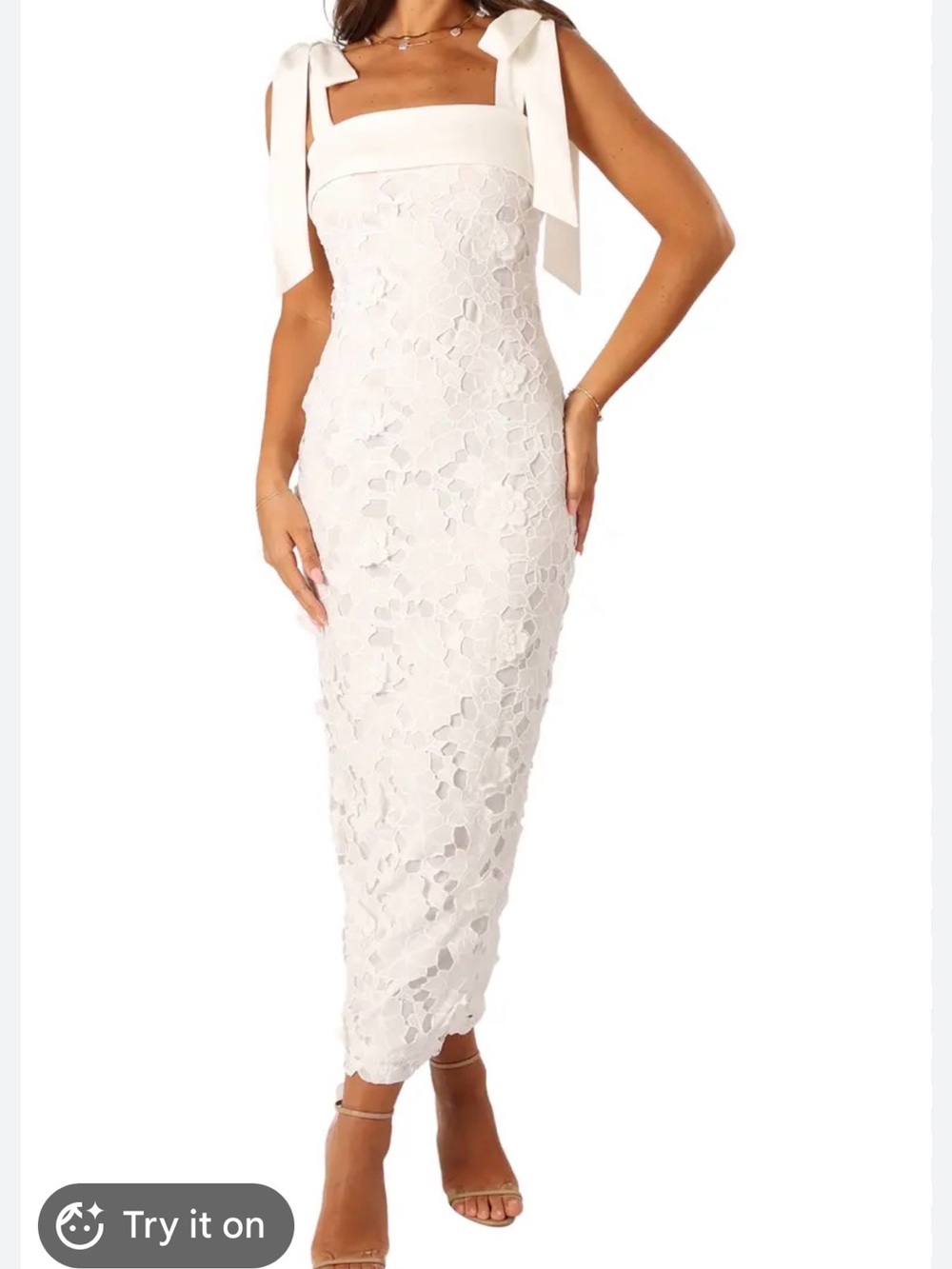 Petal & Pup White Floral Lace Tie-Shoulder Midi Dress